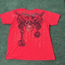 Y2K MMA Elite Red and Black AOP Affliction Style Skulls  Graphic TShirt Size L