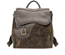  Rare GUCCI Saddle Backpack Suede Leathe Khaki Vintage