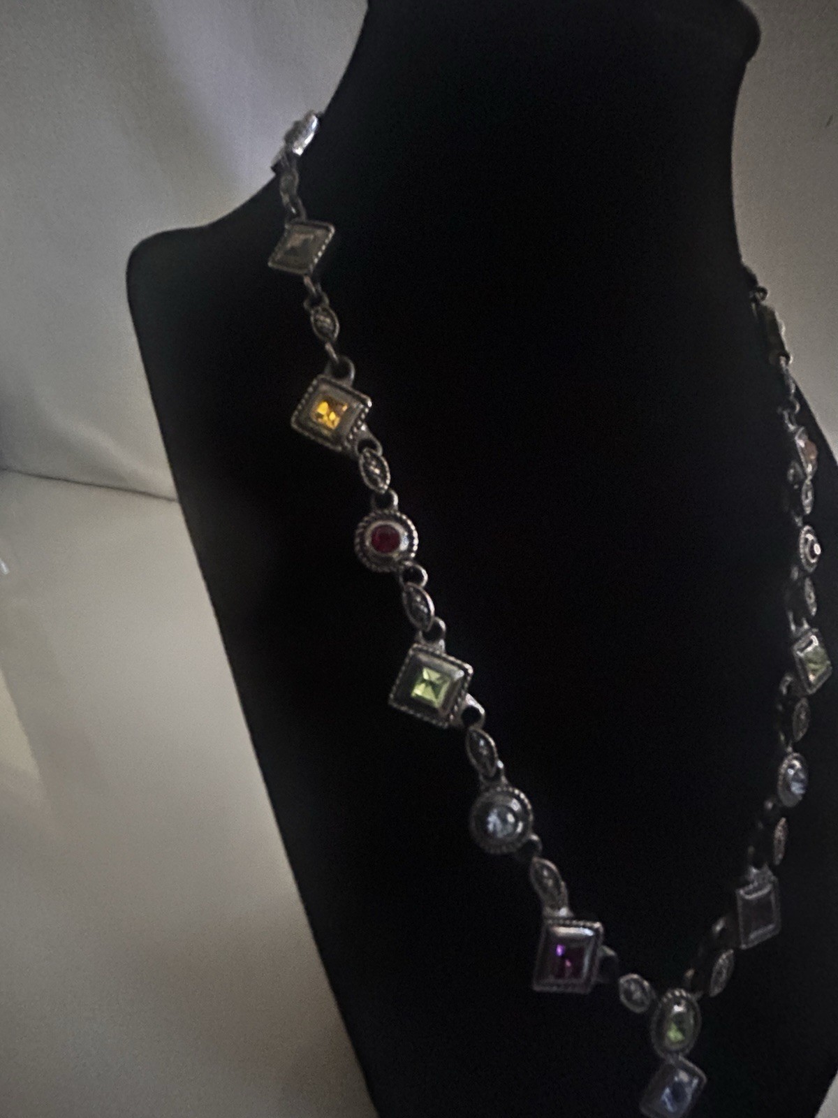 Silver Tone Gothic Multicolor Gemstone  Square & … - image 6