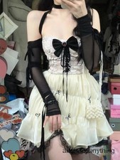 Kawaii Lolita Mini Dress Women Short Party Dress Lace Vintage Elegant Dress