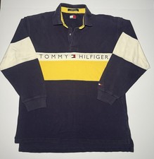 VINTAGE Tommy Hilfiger Men's Polo Rugby 1990s Colorblock Large Blue Yellow White