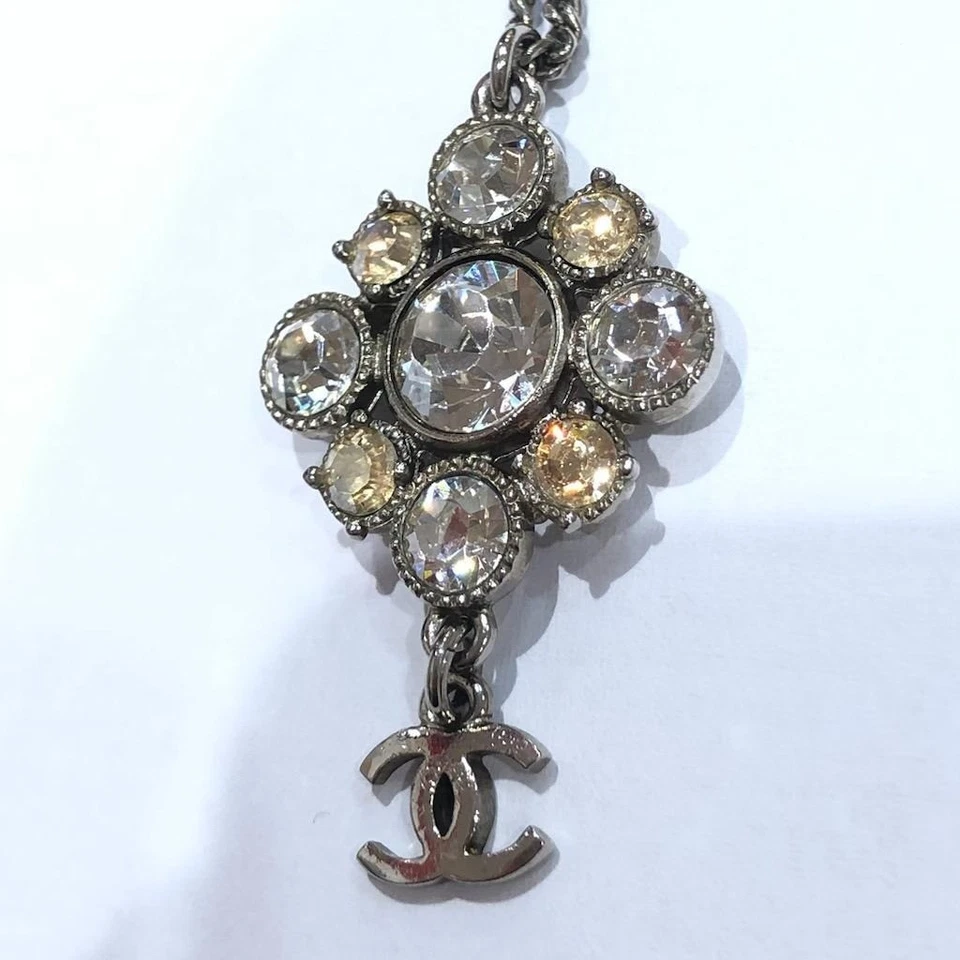 Collar Colgante Chanel Marca CC Logo Motivo Flor Plata USADO Auténtico #S3049 Foto 4 de 4