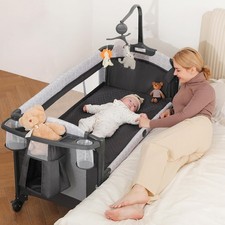 4 in 1 Baby Bassinet Bedside Crib with Diaper Changer, Mattress, 1-Second Set...