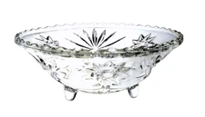 Anchor Hocking American Prescut Glass 3 Toed Scalloped Edge Bowl Mid Century