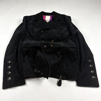 Vintage Black Corduroy Peacoat Jacket Womens Double Breasted Y2K Grunge Style