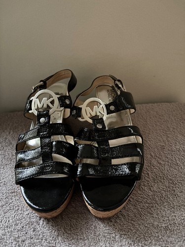 michael Kors cork 3 inch wedge sandals with Silver MK.size 6