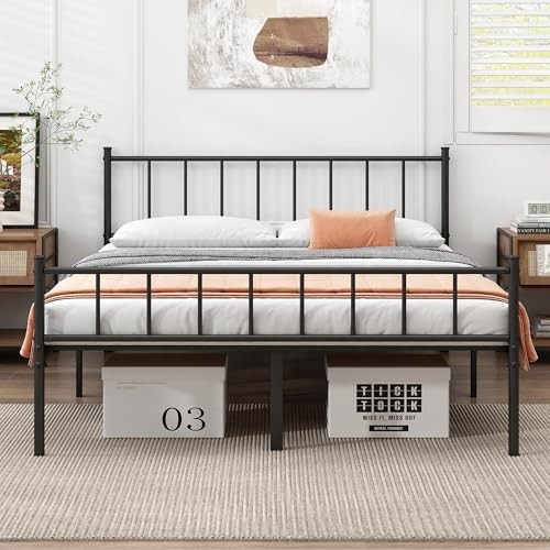 Bed Frame-Classic Metal Platform Bed Frame,Mattress California King Black-image
