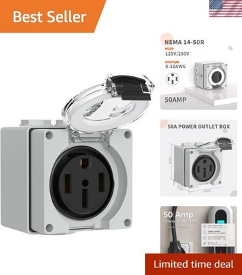 Heavy-Duty NEMA 14-50R Power Outlet Box - Outdoor Use for Electric Vehicles