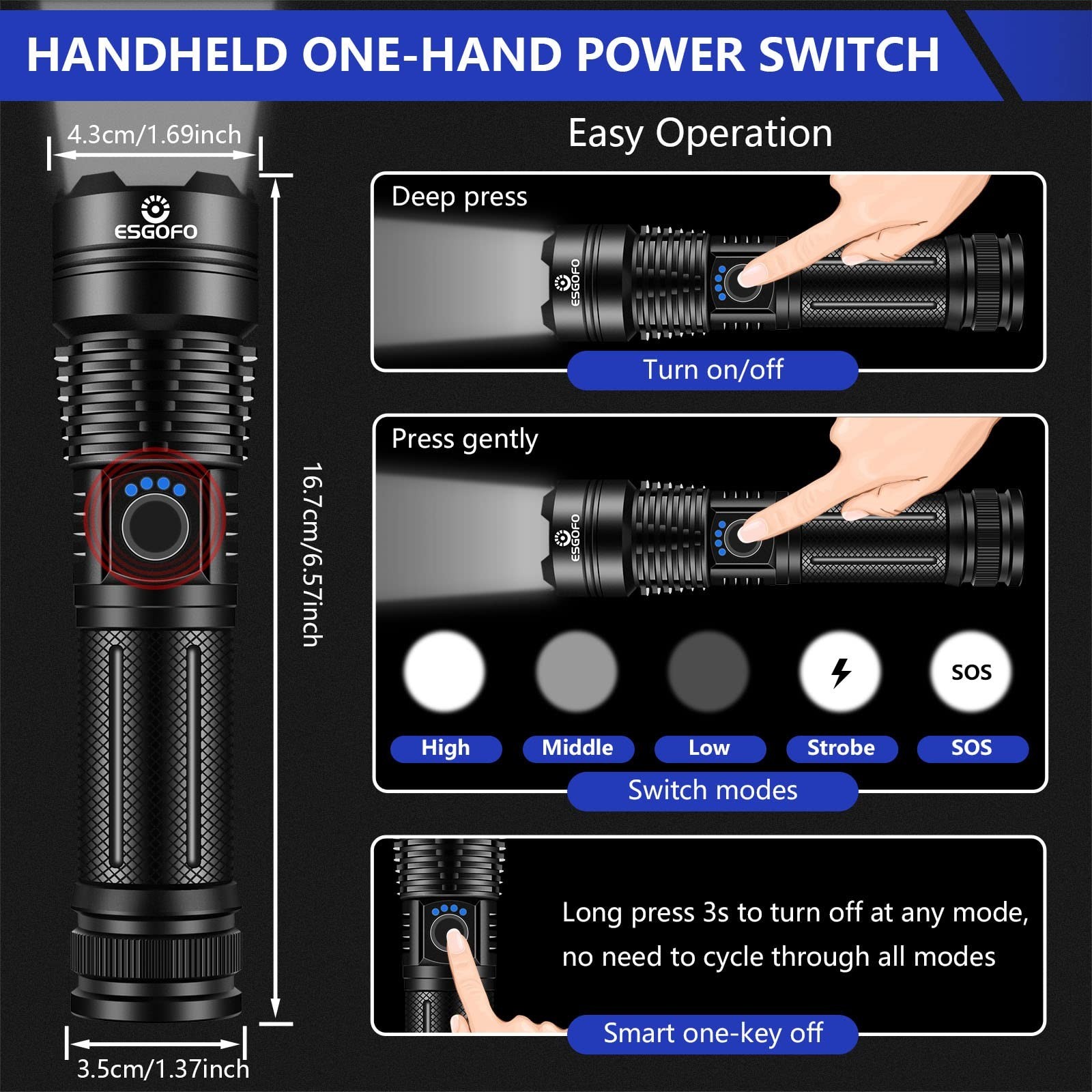 High Power Rechargeable Flashlights 900000 High Lumens, Super Bright ...