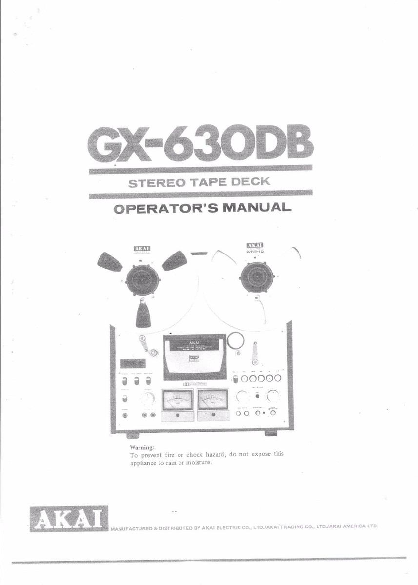 Used Operator's / User's Manual For Akai GX-630D / 630DB Reel-to
