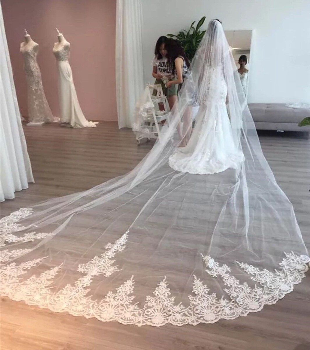 4m/13ft White/Ivory 1T layer cathedral wedding bridal veil with