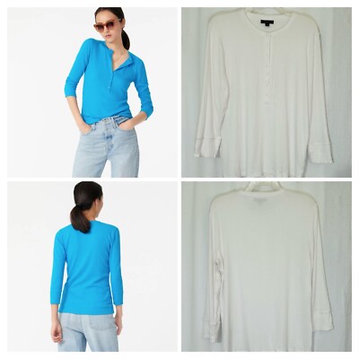J. Crew Ribbed Henley 3/4 Sleeve WHITE Top Size Lg