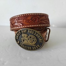 1986 ANACORTES BRASS WORKS SOLID BRASS BELT BUCKLE WITH LEATHER BELT