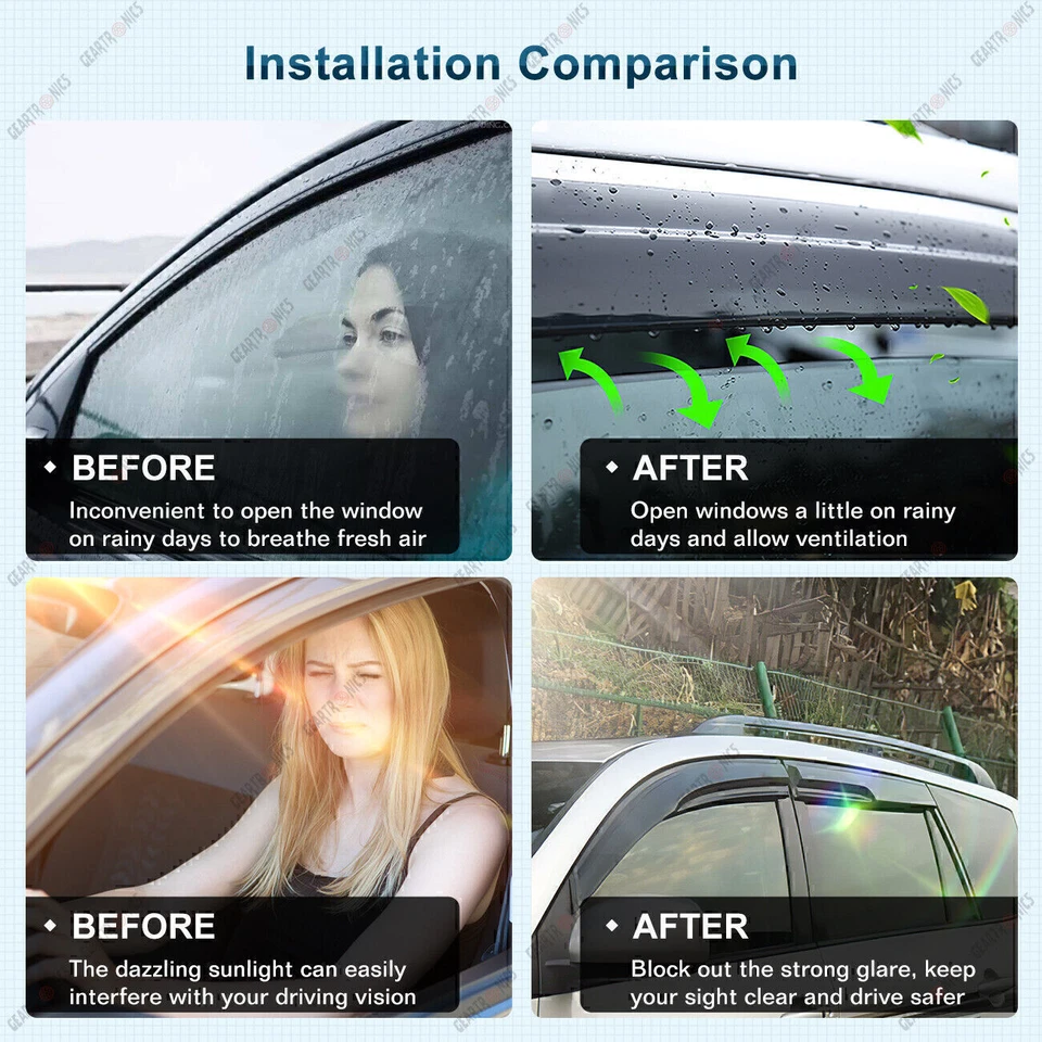 Viseras de ventana Ventilación Protectores de lluvia para Toyota 4Runner 2004 2005 2006 2007 2008 2009 Foto 4 de 4