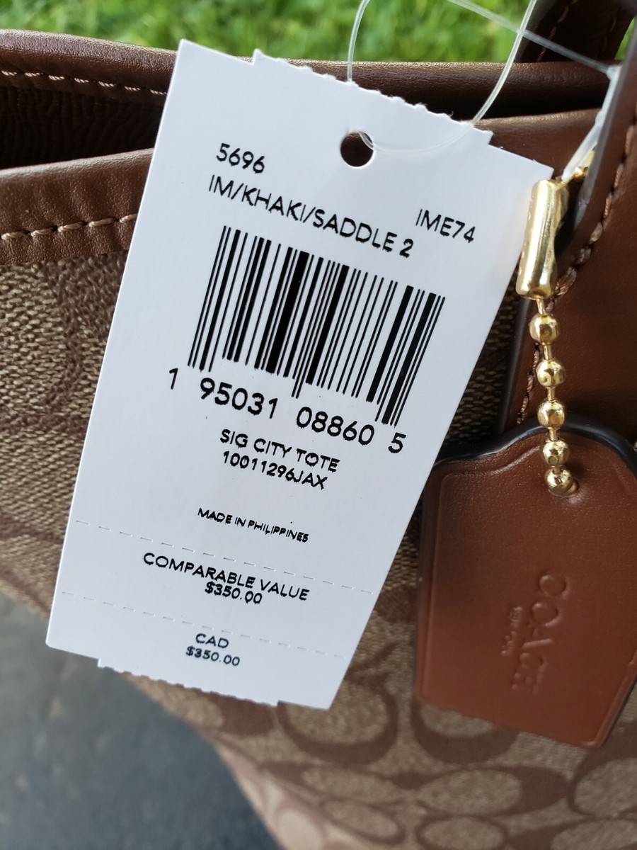NWT Coach 5696 Khaki Saddle 2 Signature Canvas City Tote Bag  display picture 3