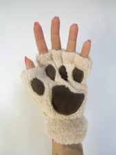 Plush Fur Legs Animal Cat Knob Gloves Beige Brown Padding