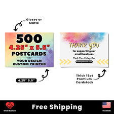 500 4.25"x5.5" Printed Postcards, 16pt Thick Custom Postcards Printed Cards
