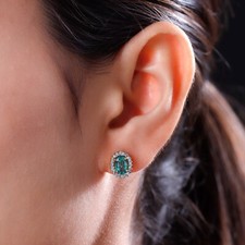 Emerald Halo Stud Earrings , 925 Sterling Silver Stud , Oval Studs , May Gift