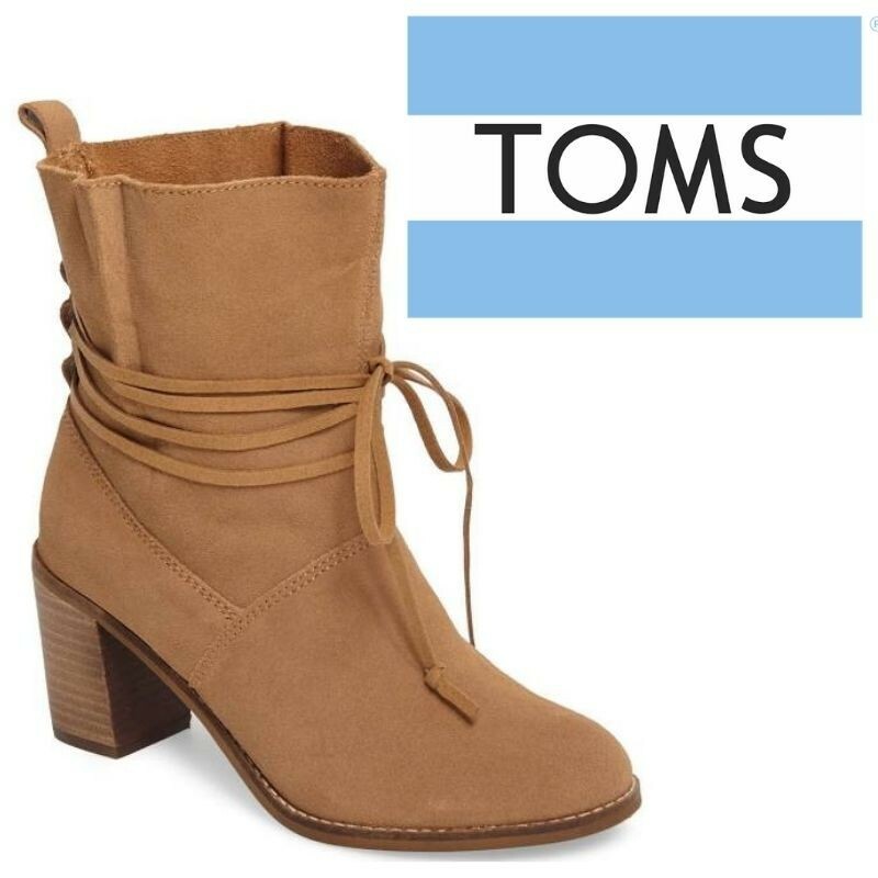 Toms Mila Boot Toffee Suede Women's Ankle Wrap Block Heel Bootie