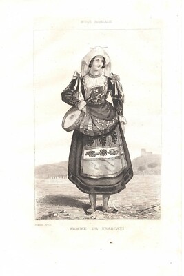FRASCATI donna con abito tradizionale Roma STAMPA ANTICA del 1834