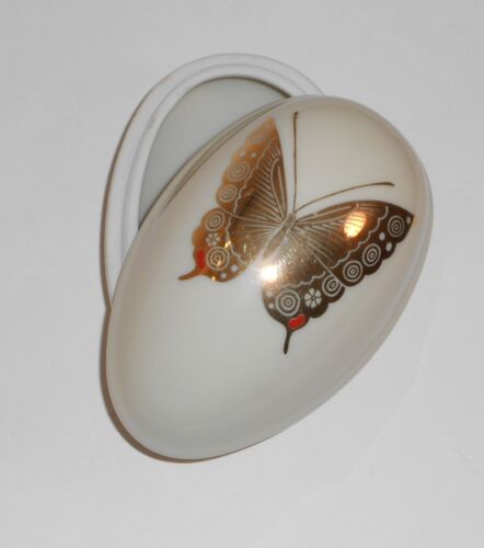 Vintage Porcelain Ceramic Butterfly Easter Egg Box Cream & Gold Trinket Holder - Afbeelding 1 van 12