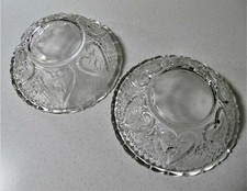  Pressed Clear Glass Bowls Beaded Rim Hearts & Flowers Fleur-de-lis, Indonesia 