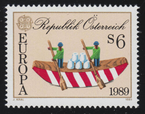 1956 Europa: Kinderspiele, Boot Ruderer 5 Salzstöcke, Holzspielzeug, 6 S** - Afbeelding 1 van 1