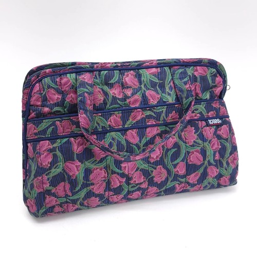TOTES Travel Amenities Makeup Toiletry Bag Organizer Quilted Navy Pink Floral