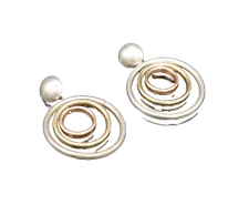 925 Silver  Vintage Tri Tone Graduated Open Circle Dangle Earrings  EG11788