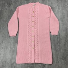 VTG 60S 70S PENROSE ORLON BABY PINK BUTTON UP LONG CARDIGAN SWEATER DRESS L