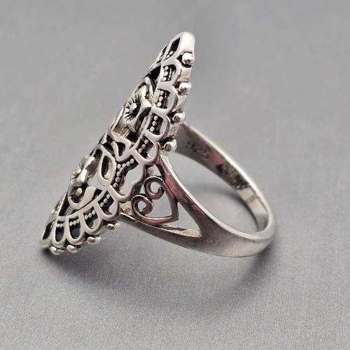 Vintage 925 Sterlingsilber filigran floral Statement Ring Größe 9 viktorianischer Stil - Bild 2 von 10