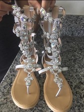 Gladiator Women Rhinestone Bling Strap Back Zip Sandals Flats Wedding Shoes Size