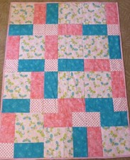Baby Quilt Butterflies Pink and Blue Quilt 36x48 Great Shower or Baby Gift