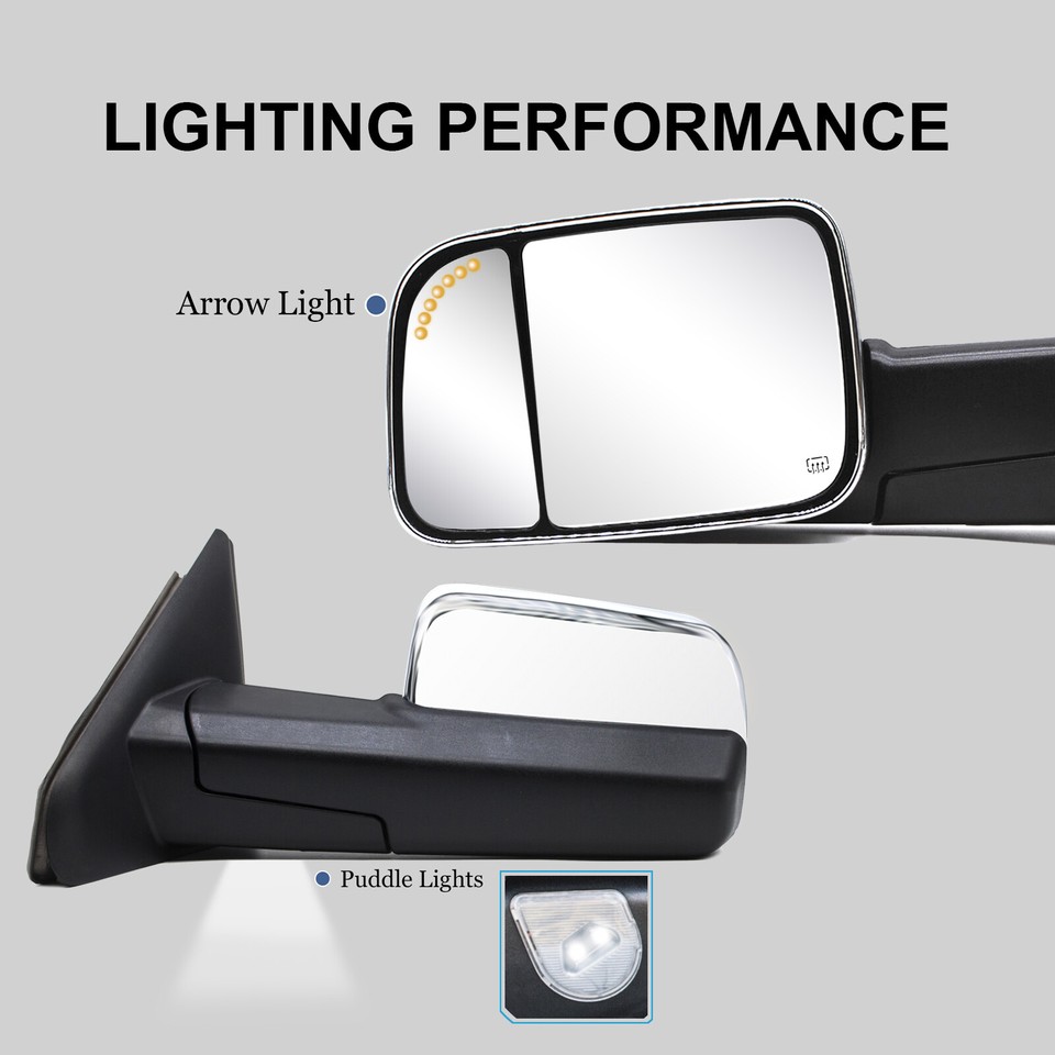 Pair Towing Mirrors Fits 06-08 1500/03-09 2500/3500 Dodge Ram Manual Chrome
