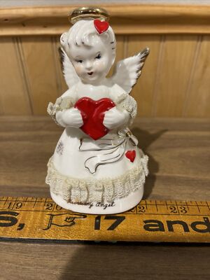 Vintage ART 1950's February Valentines Day Girl Birthday Angel 4'' Figurine
