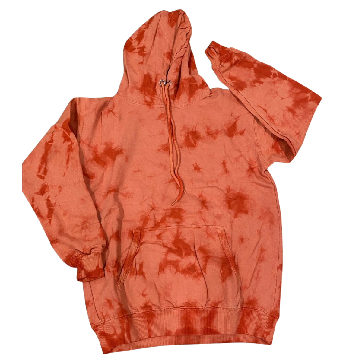 Orange Tie Dye Hoodie XL Unisex Fleece Pullover Sweatshirt Cozy