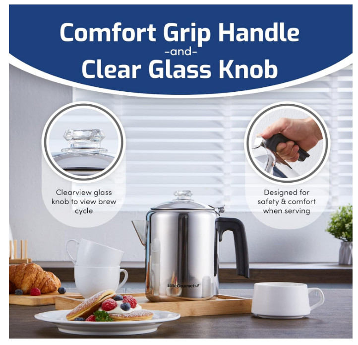 Heavy Duty Stove Top Percolator Yosemite Coffee Pot Maker Stainless Steel 8-Cup