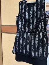 GORGEOUS SHEER BLACK LACE OVERLAY BLK&WHT SOFT JERSEY SKIRT WORK PARTY DRESS 38