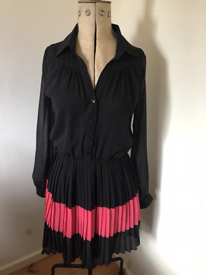 Ladies EDM Black Pink Sheer Pleated Long Sleeve Dress Ascot Garden Parties UK 8