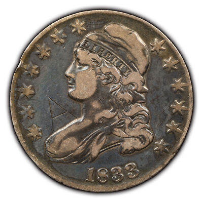 1833 50c Capped Bust Half Dollar - Contemporary Carved Initial A