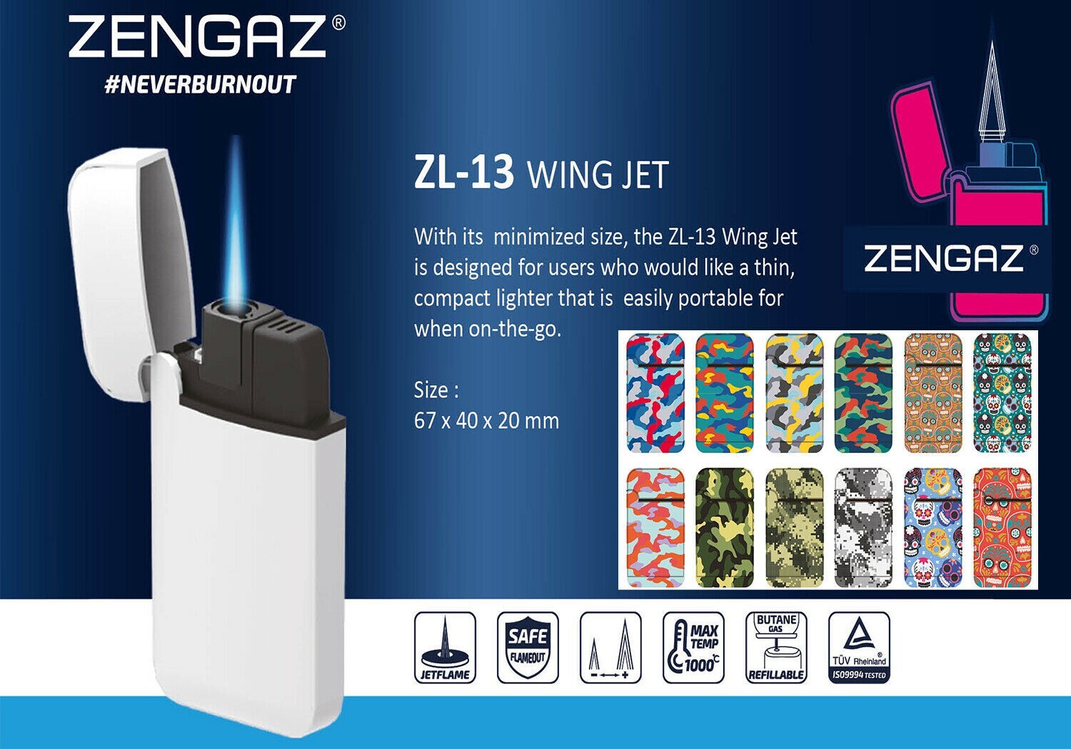 ZENGAZ Jet Lighter Refillable Windproof Lighters Assorted Print Gift