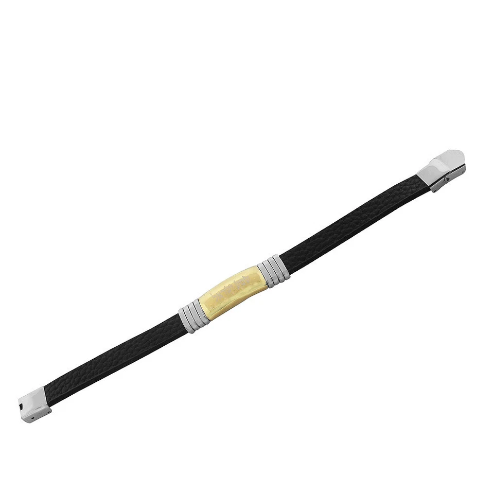 Brazalete de oración Sh'ma Shema Israel de dos tonos de goma negra de acero inoxidable, 8" Foto 2 de 3