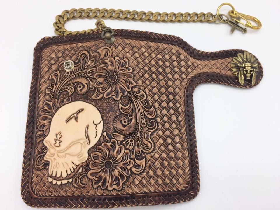 Skull Carved Wallet Handmade Cowboy Wallet Mens Bifold Wallet Gift X100 ...