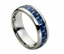 8mm Men's Or Ladies Tungsten Carbide Blue Carbon Fiber Inlay Wedding Band Ring