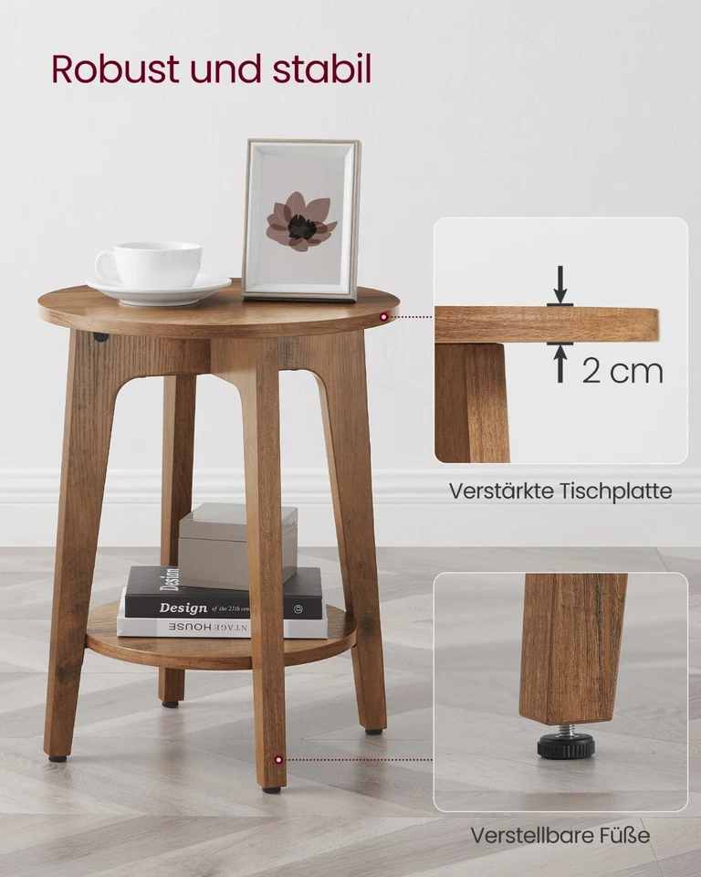 VASAGLE Beistelltisch, rund, mit unterer Ablagel, modern, 40 x 50 cm LETDE283T41 - Bild 3 von 4