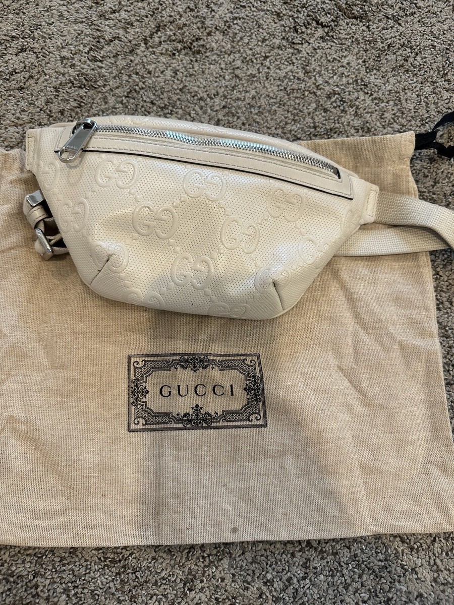 GUCCI GG Emboss Belt Bag 658582 Cream Leather Women's Bum