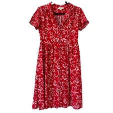 Indigo Rose Midi Dress Womens Medium Red White Floral Button Down Cottagecore