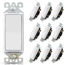 (10 Pack) ELEGRP Matte White Single Pole Decorator Light Switch w. covers READ