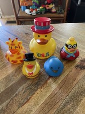 Lot 5 Rubber Ducky Fun Time Ducks Bath Toys Assorted USA Duck 36A