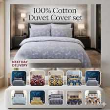 Luxury 100% Cotton Reversible Duvet Cover Bedding Set with Pillowcases All Sizes
